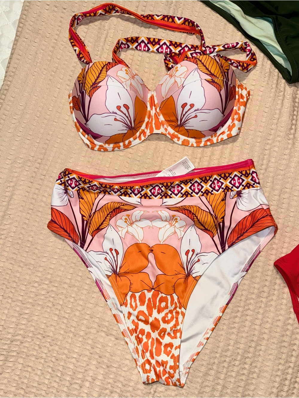 Cupshe Pink & Orange Floral High-Waist Bikini Set/ One Piece BOTH for $20